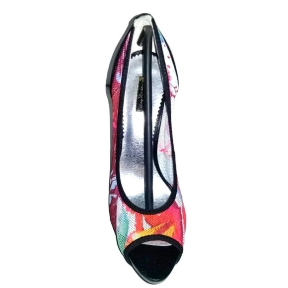 Report Signature 6.5 'Toluca' Y2K Colorful Paint Splatter Mesh Peep-Toe Pump - Picture 12 of 15